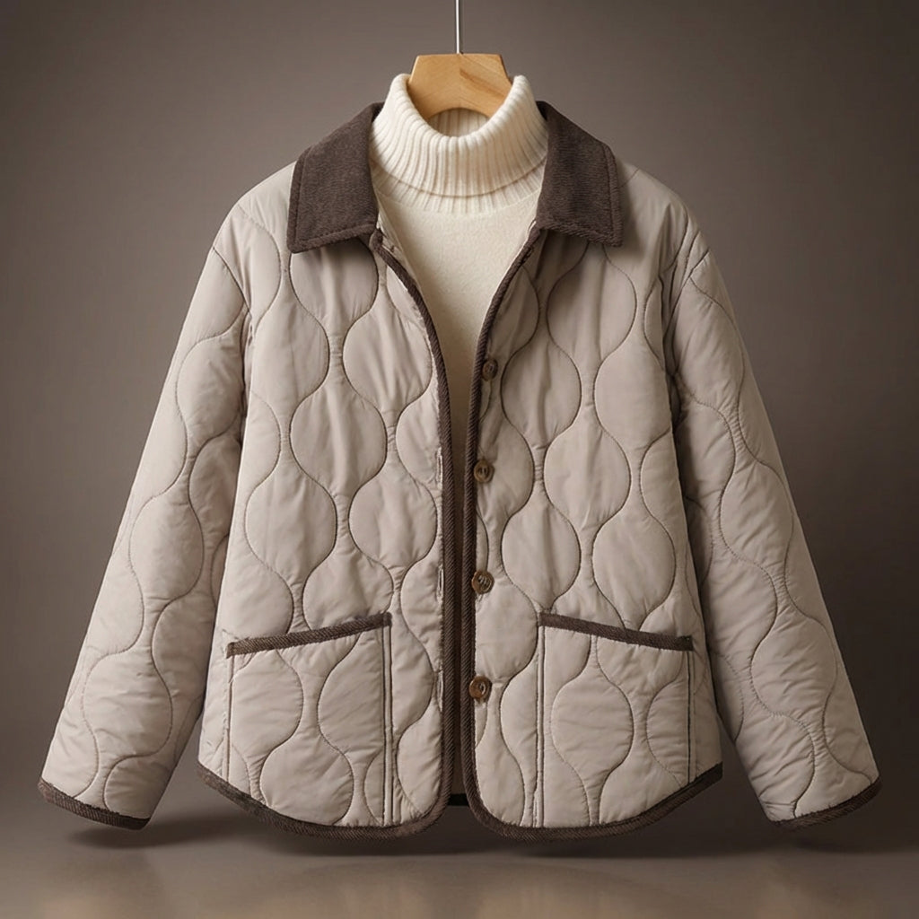 Isla Quilted Jacket | Corduroy Collar Button Front Jacket