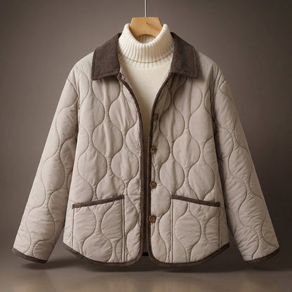 Isla Quilted Jacket | Corduroy Collar Button Front Jacket
