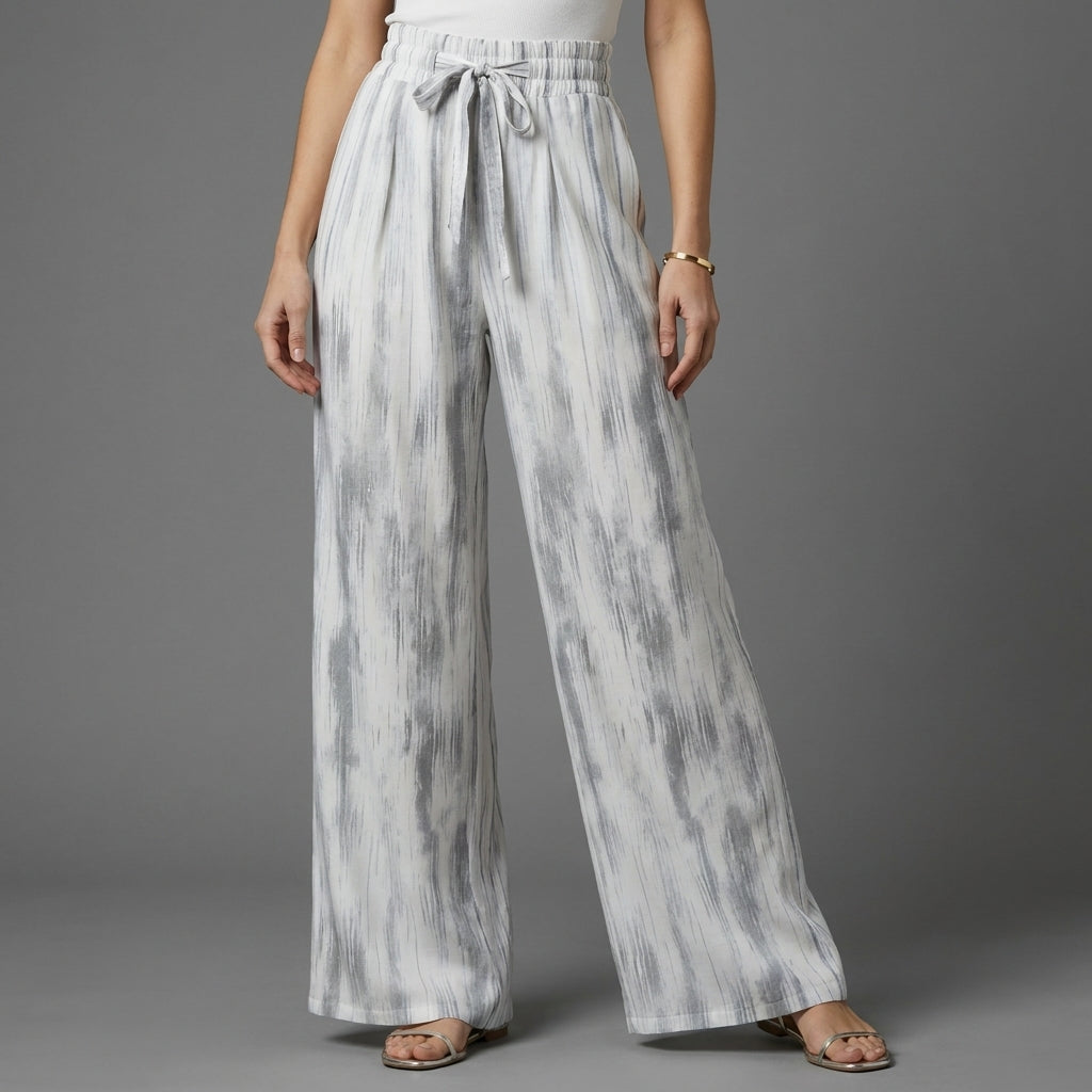 Ethereal Watercolor Wide-Leg Resort Trousers
