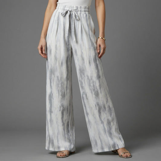 Ethereal Watercolor Wide-Leg Resort Trousers