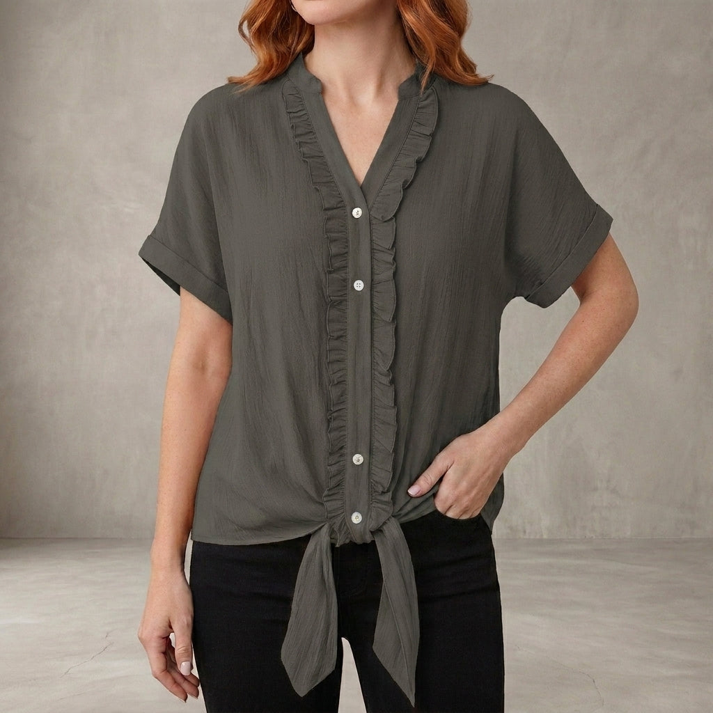Willow Grace Ruffle Trim Tie-Front Blouse