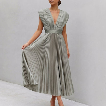 Alaina Midi Dress with Draped Bodice and Defined Waist