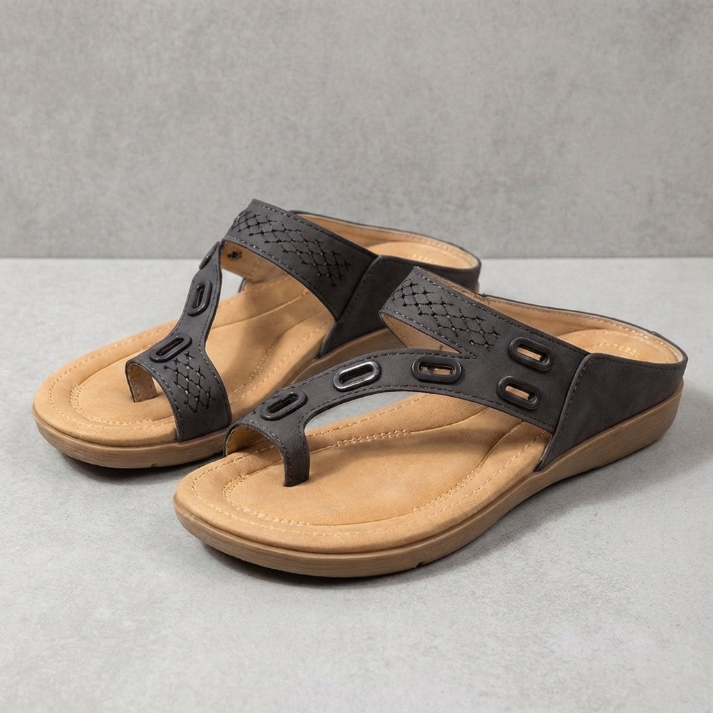 Relaxed Fit Thong Sandals with Perforated Metallic Accents
