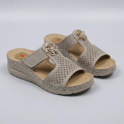 Orthopedic Wedge Slide Sandals with Floral Embellishment and Cushioned Support