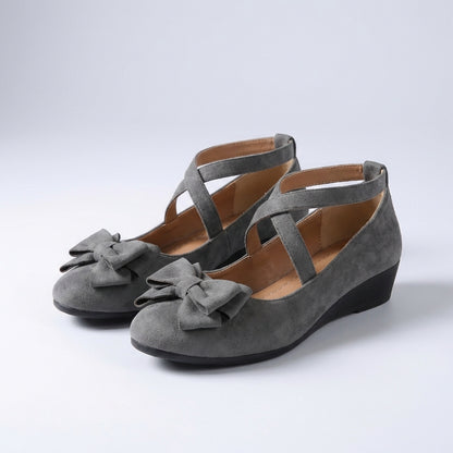 Fitted Wedge Loafers with Cross-over Straps and Bow Detail