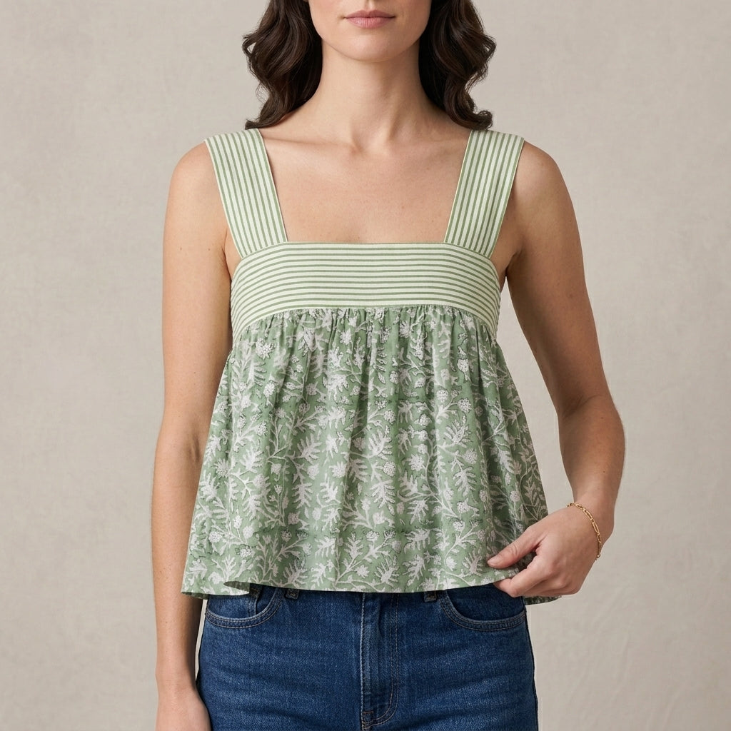 Floral Tie-Shoulder Babydoll Tank Top