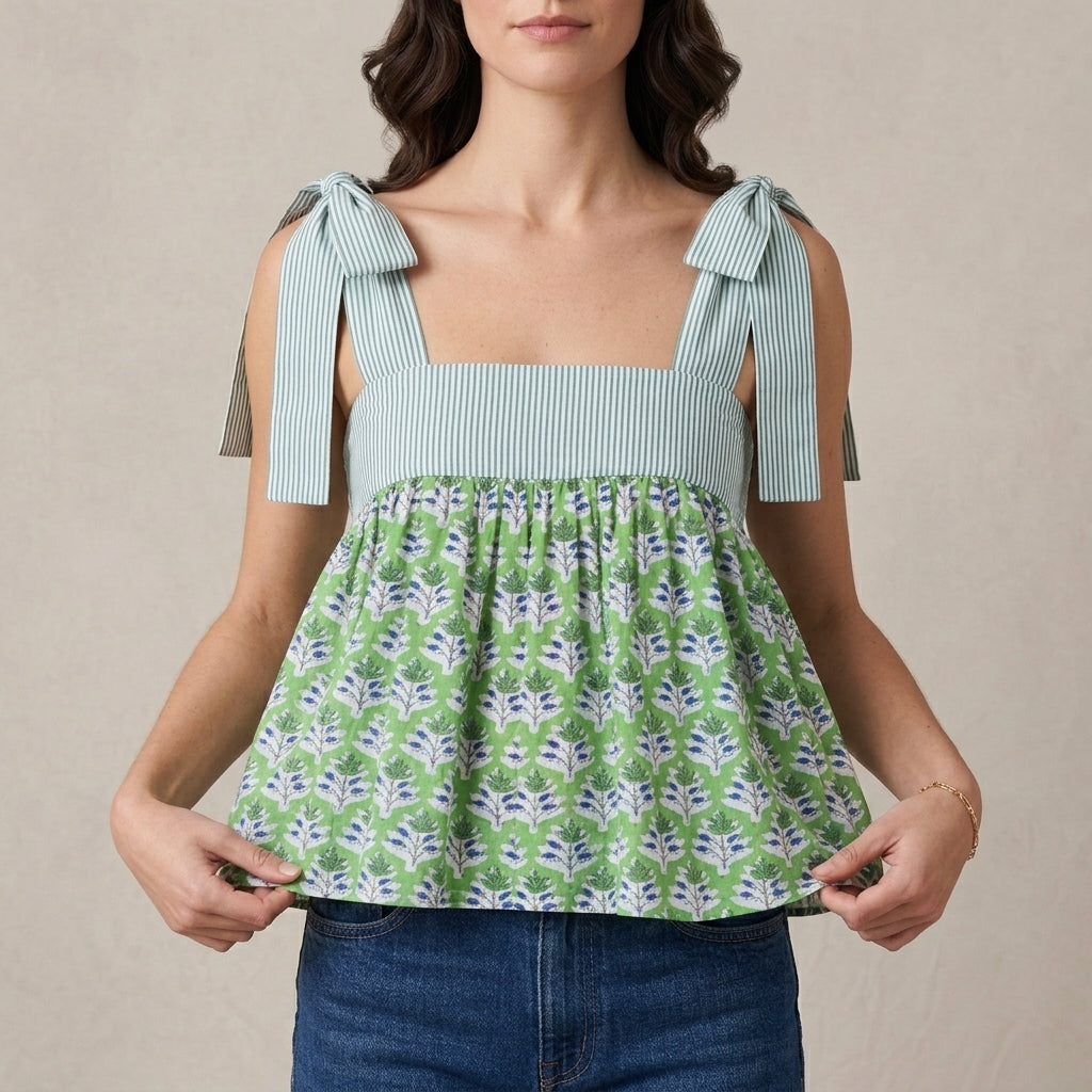 Floral Tie-Shoulder Babydoll Tank Top