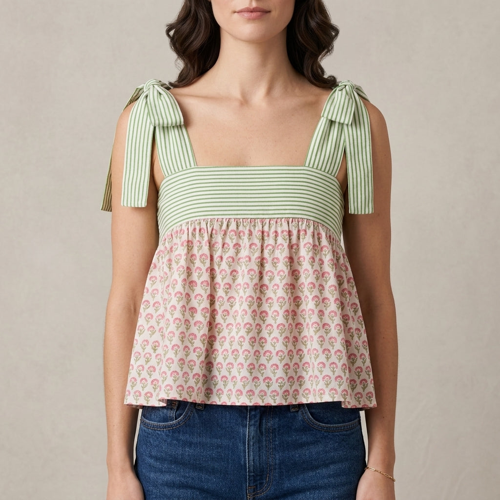 Floral Tie-Shoulder Babydoll Tank Top