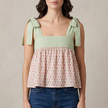 Floral Tie-Shoulder Babydoll Tank Top