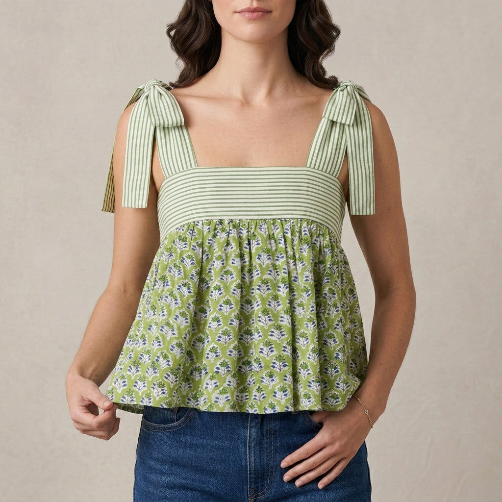 Floral Tie-Shoulder Babydoll Tank Top