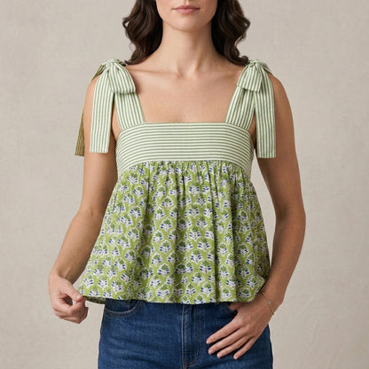Floral Tie-Shoulder Babydoll Tank Top
