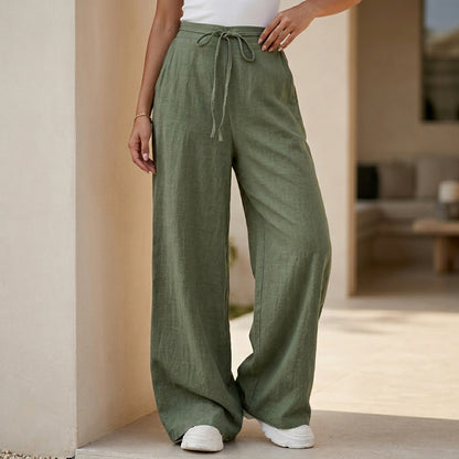 High-Rise Wide Leg Pants with Drawstring Waist and Soft Draping