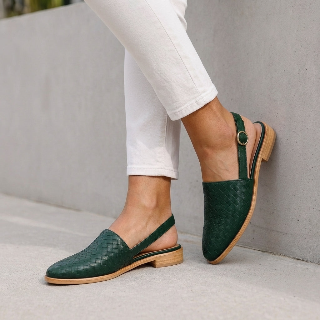 Luxury Woven Slingback Flats with Adjustable Ankle Strap