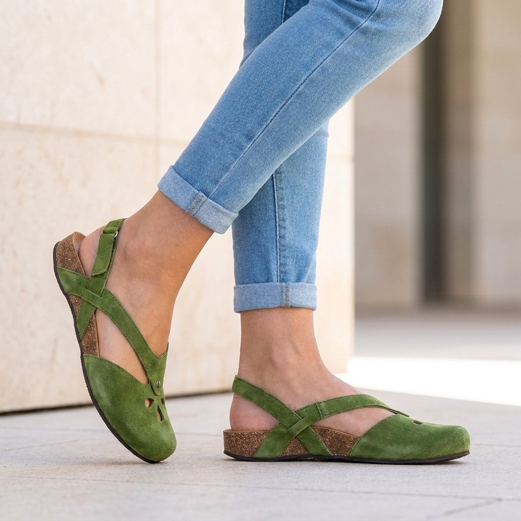 Adjustable T-Strap Sandals with Floral Cutout and Contoured Midsole
