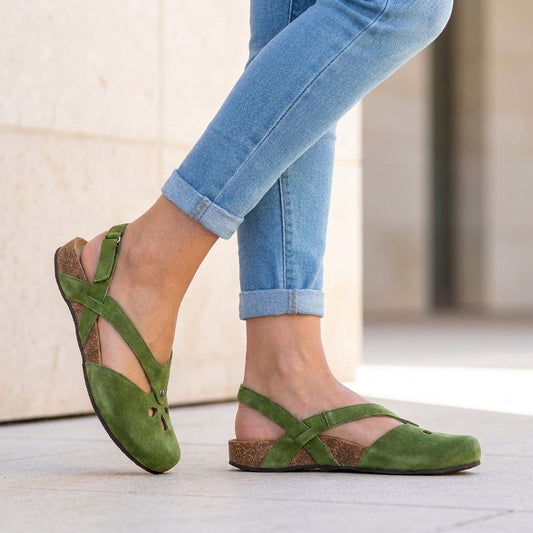 Adjustable T-Strap Sandals with Floral Cutout and Contoured Midsole