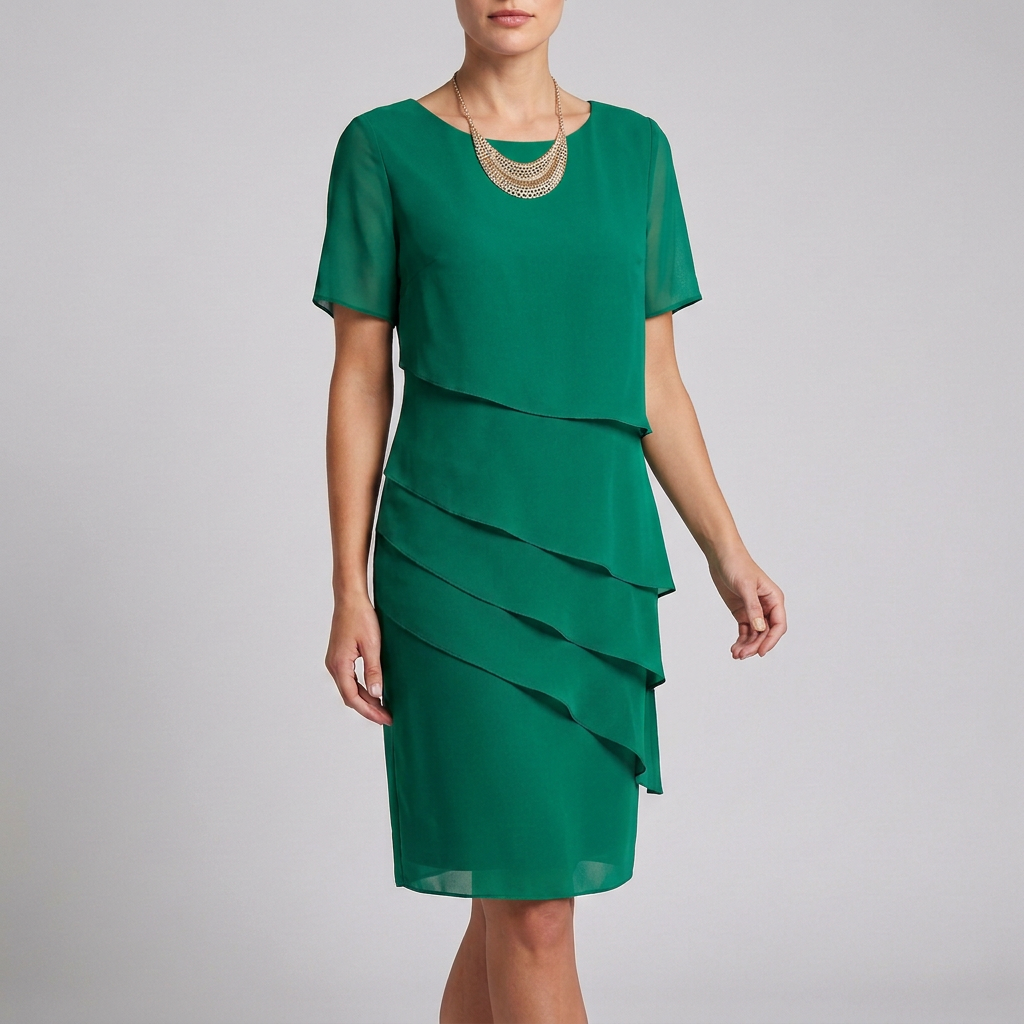 Flowing Tiered Dress with Ruffled Sheer Sleeves