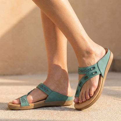 Relaxed Fit Thong Sandals with Perforated Metallic Accents