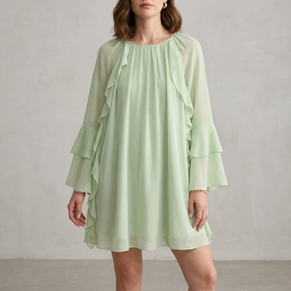 Ethereal Ruffle Sleeve Mini Dress with Flowing Silhouette