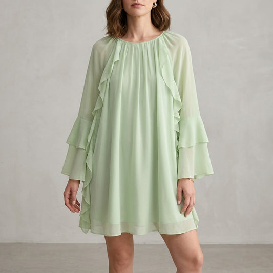 Ethereal Ruffle Sleeve Mini Dress with Flowing Silhouette