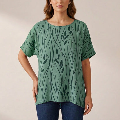 Oversized Draped Tunic with Abstract Botanical Motif and Relaxed Silhouette