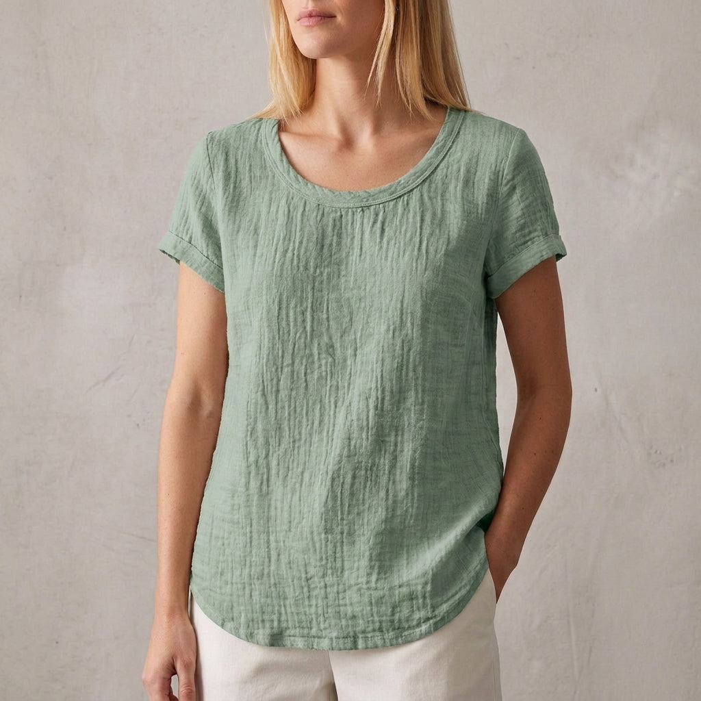 Relaxed Fit T-Shirt with Rounded Hem and Cuffed Sleeves