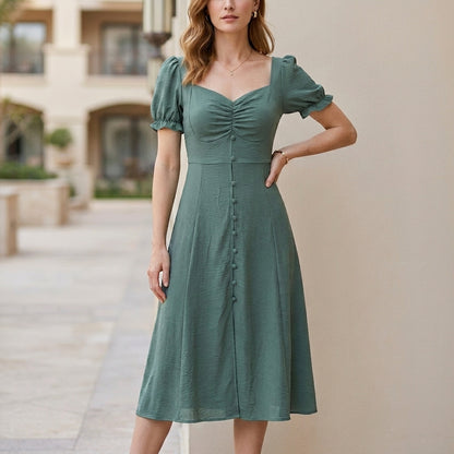 Sunset Muse Puff Sleeve Sweetheart Midi Dress