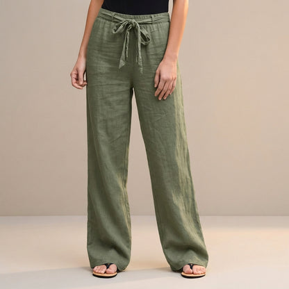 High-Waist Wide-Leg Trousers with Self-Tie Waistdetail