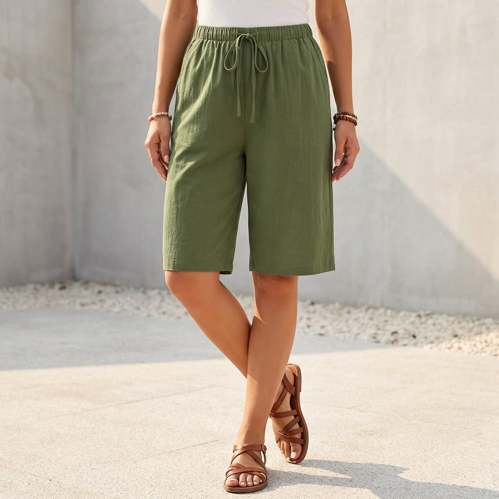 Relaxed Fit Bermuda Shorts with Drawstring Waist