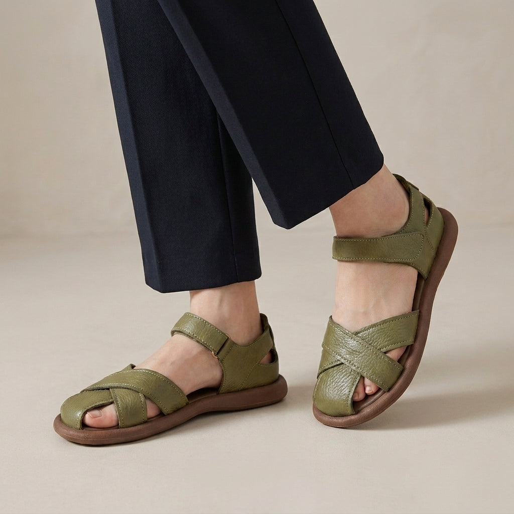 Coastal Cross-Strap Comfort Sandals with Adjustable Ankle Strap