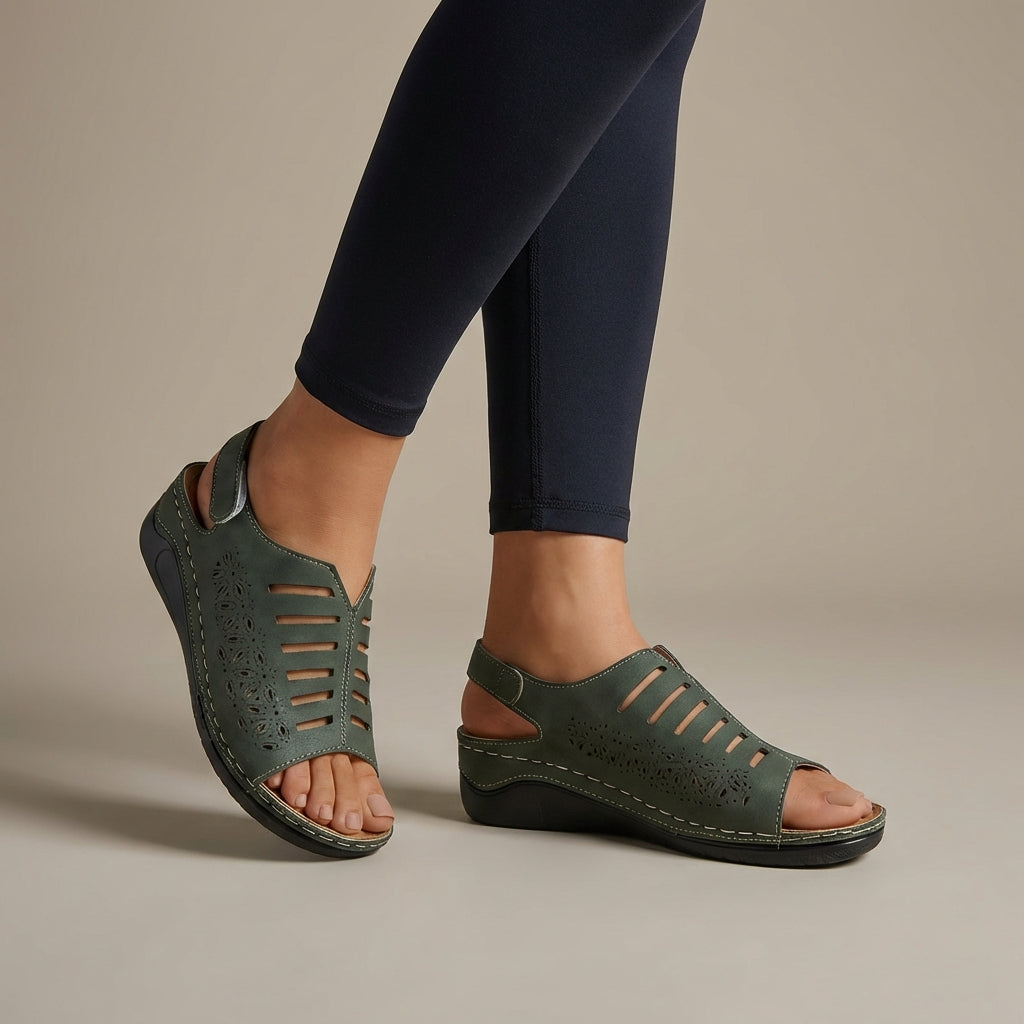 Luxury Wedge Sandals with Floral Cut-Out and Adjustable Strap