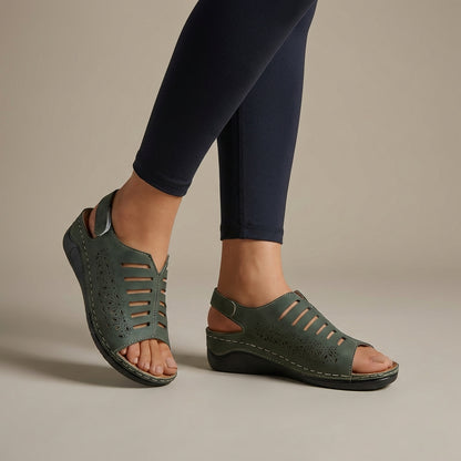 Luxury Wedge Sandals with Floral Cut-Out and Adjustable Strap