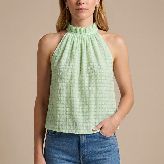 Textured Mock Neck Sleeveless Summer Blouse