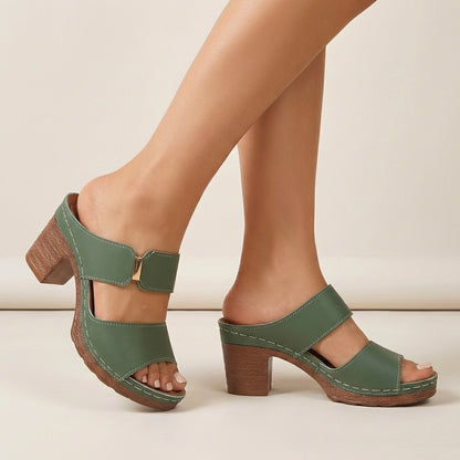Quilted Two-Strap Block Heel Slide Sandals with Metallic Accent
