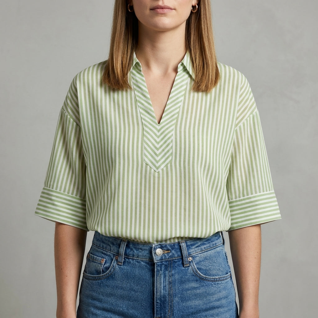 Coastal Grove Striped Relaxed Tunic Blouse