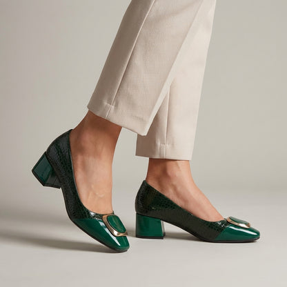 Textured Block Heel Pumps with Elegant Metallic Accent Detail