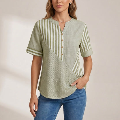Relaxed Fit Blouse with Asymmetrical Seam and Stand Collar