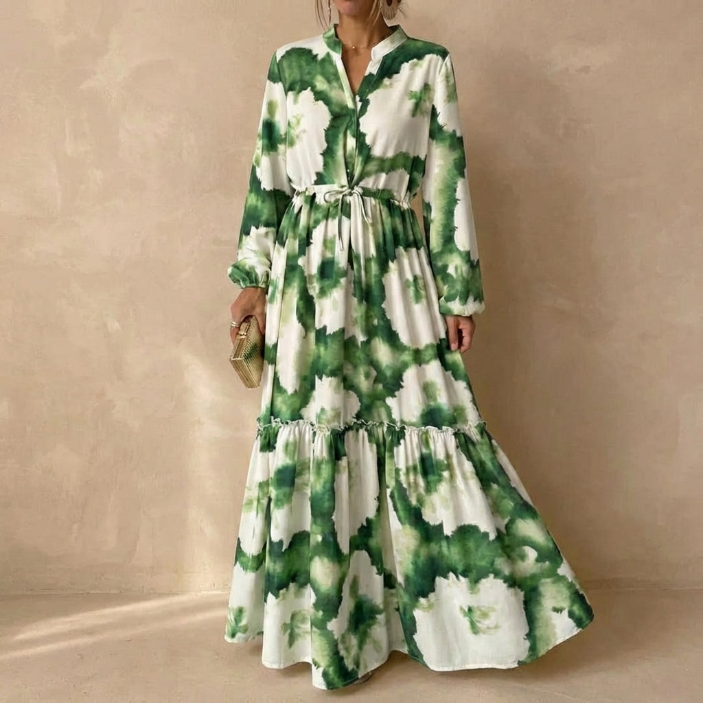 Tiered Maxi Dress with Tie-Waist and Ruffled Details for Special Occasions
