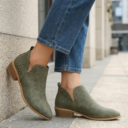Perforated Side Panel Ankle Boots with Stacked Heel