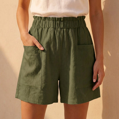 Relaxed Paperbag Waist Shorts with Patch Pockets for Casual Daywear