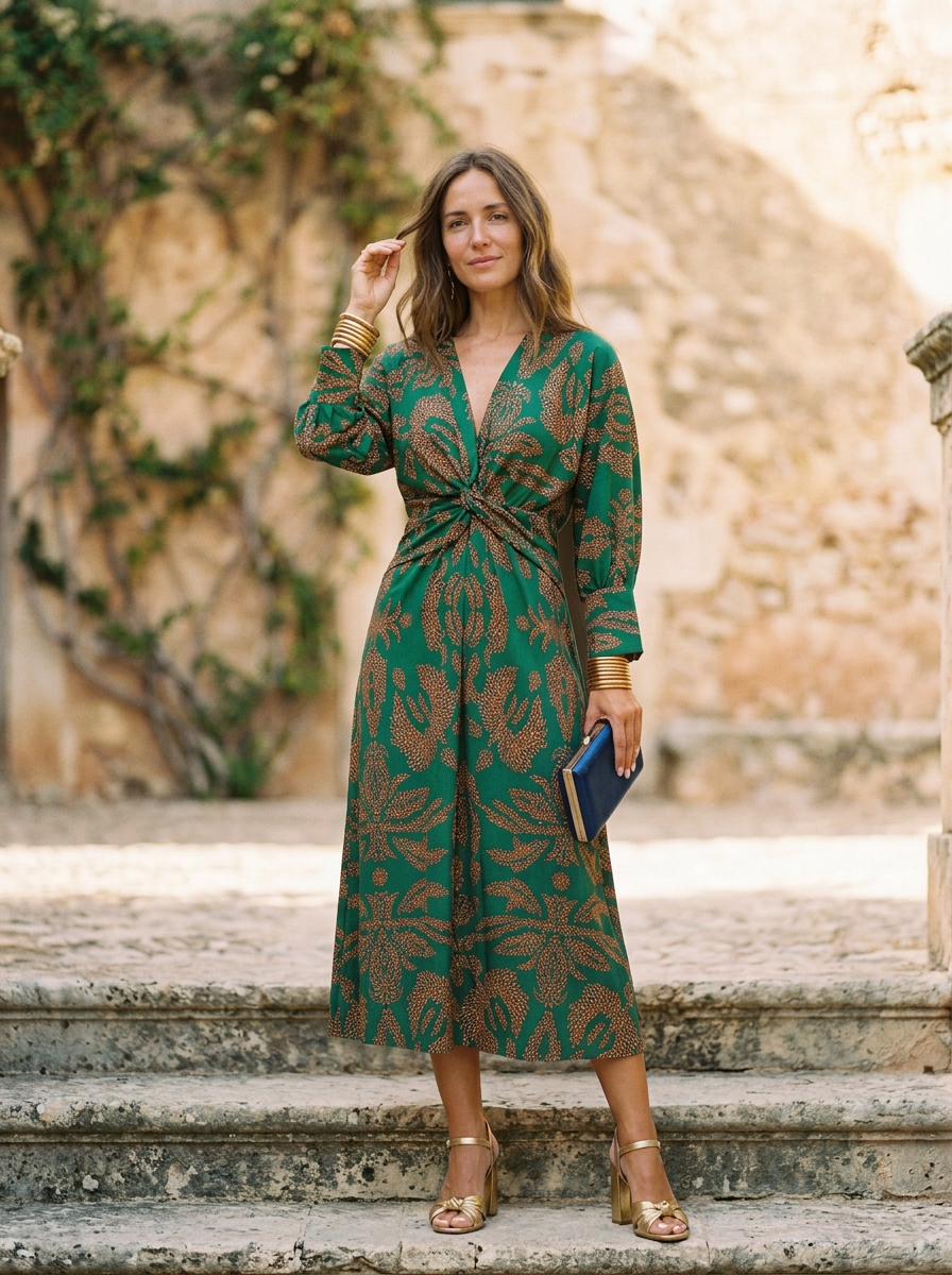Flowing A-Line Maxi Dress with V-Neck and Tie-Knot Waist for Special Occasions