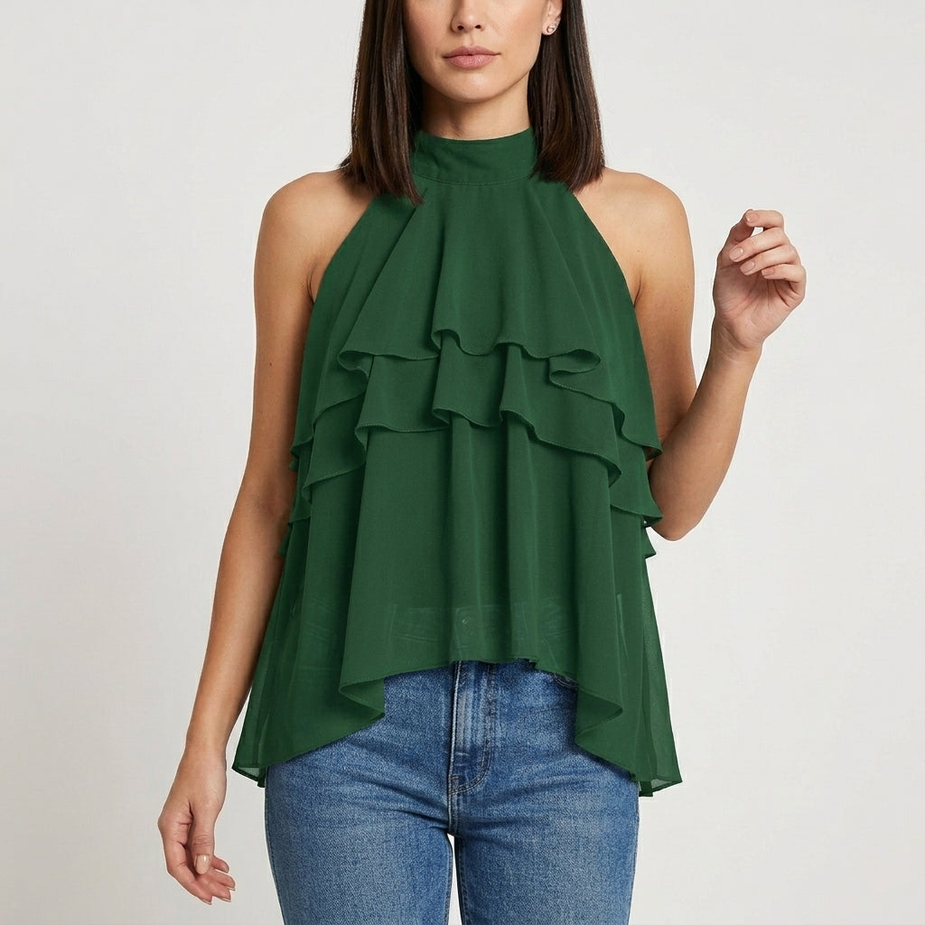 Tiered Ruffle Halter Blouse for Effortless Statement Style