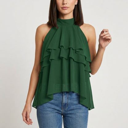 Tiered Ruffle Halter Blouse for Effortless Statement Style