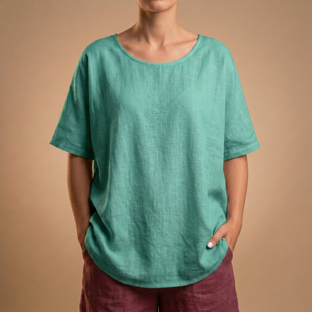 Relaxed Scoop Neck T-Shirt with Curved Hem