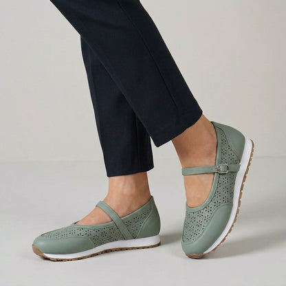 Perforated Mary Jane Comfort Sneakers with Buckle Strap