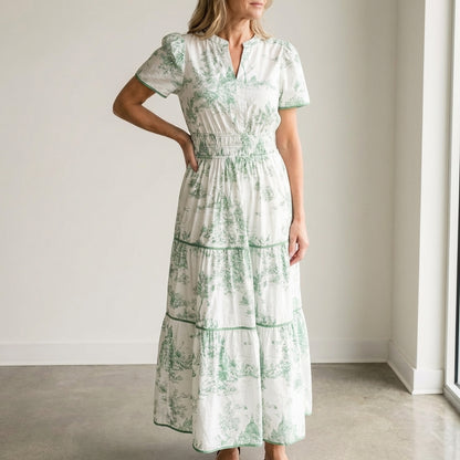Camille Elegant Maxi Dress with Tiered Skirt and Puff Sleeves