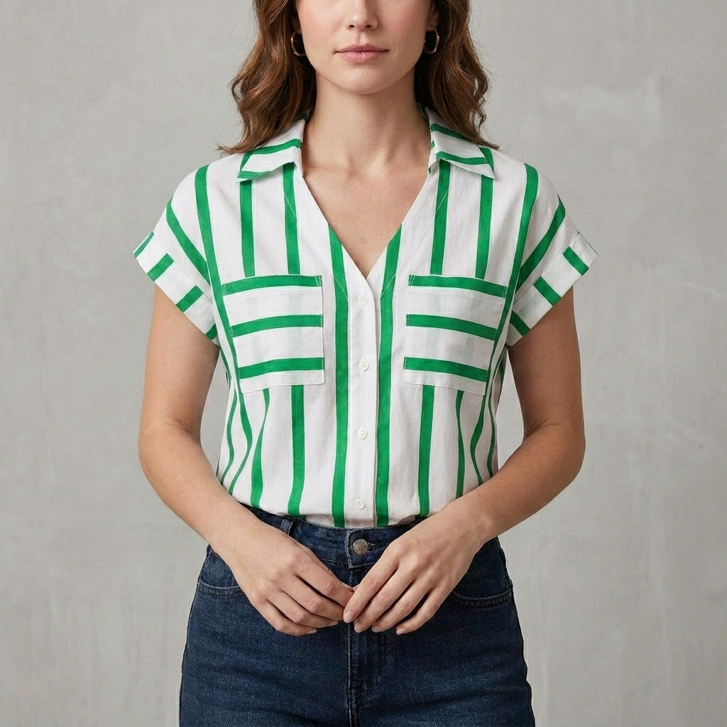 Harbor Breeze Striped Relaxed Button-Front Blouse