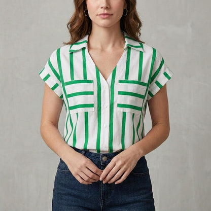 Harbor Breeze Striped Relaxed Button-Front Blouse
