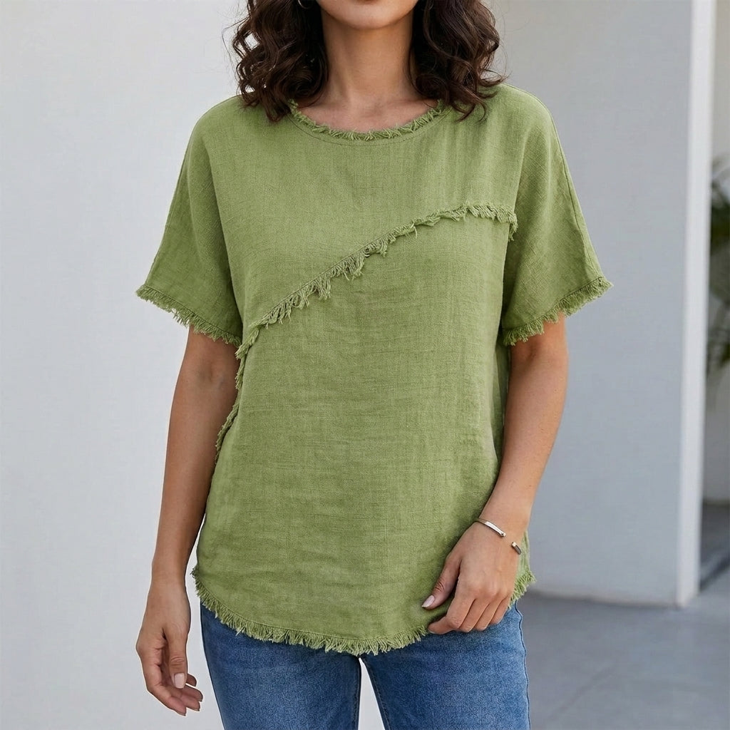 Relaxed Frayed Detail Oversized Top for Effortless Everyday Style