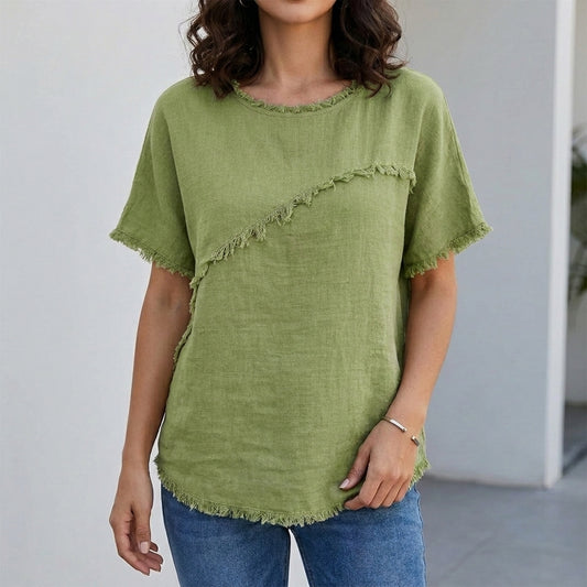 Relaxed Frayed Detail Oversized Top for Effortless Everyday Style