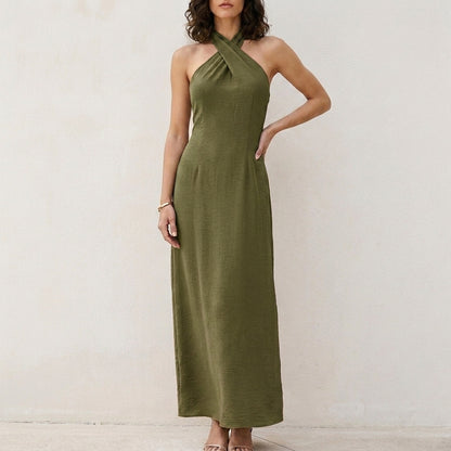 Coastal Elegance Cross Halter Maxi Dress